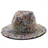 Берец дизайнер мода сияющая шерсть войлока панама джазовая федора шляпы для женщин с хрустальными бриллиантами роскошные кепки