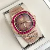 GDF NY 7118/1300R-001 MIYOTA 8215 Automatisk herrklocka Rose Gold Case Red Square Diamond Bezel Rostfritt stål Armband 40mm klockor