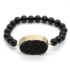 Bracelets de charme Kft Natural Black Agate 8 mm Redes soltas redondas com jóias de pulseira de pedra ova