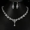 Necklace Earrings Set JUNZI Luxury Leaf Earring Shiny Cubic Zircon For Women Romantic Engagement Wedding Bridal Jewellery