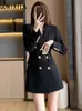 Basic Casual Dresses White Dress Spring High Quality Women Blazer with Belt Double Breasted Buttons Chic for Party Long Sleeve Coats 231123