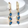 Hoop Earrings Cute Female Blue Zircon Long Vintage Green Oval Stone Trendy Gold Color Wedding For Women