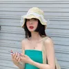 Wide Brim Hats 2023 Korean Lace Pearl Straw Hat Women's Summer Seaside Sunshade Bucket Hand-woven Sweet Foldable Fashion Sun Cap