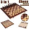 Schackspel internationella stycken spel super magnetchessman trä rese set folding chessboard backgammon checkers 3 in 1 231123
