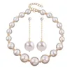 Necklace Earrings Set Fashion Exaggerated Big Pearl Beads Long Chain Pendant Dangle Jewelry Women Wedding Party Sexy Accessories