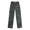 Calças femininas moda americana camuflagem militar hip hop dança de rua solta perna larga trabalho jeans ins tendência atacado