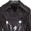 Kadın Ceketleri Nerazzurri Uzun Su Geçirmez Siyah Patent Deri Tezgah Paltosu Kadınlar için Çift Bravatalı Yanardöner Büyük Boy Deri Ceket 7XL 231123