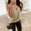 Women's Tanks Sexy Deep V-Neck Shiny Tank Top Women Spring Summer Camisole Fashion Sleeveless Spaghetti Strap Vest Ladies Loose Gold Party