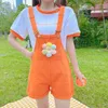 Women's Shorts Japanese Harajuku Orange Overalls For Women Girl Summer Kawaii Cute Suspender Jumpsuit Holiday Teenage Vacation Clothes