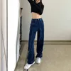 Women's Jeans Autumn Dark Blue Vintage Nostalgic Fashion High Waist Baggy Straight Pants Street Casual Wide Leg Denim Trouser Ladies