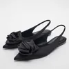 Sandals Womans Flor Flor Slingbacks Mulheres Ponto de Toe Sapatos Autumn Black Slippers Lady Casual Plus Size S 230406
