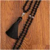 Hanger Kettingen Islamitische Moslim Tasbih Gebed 99 Kralen Rozenkrans 8Mm Zwarte Onyx Geknoopt Met Kwastje Sieraden Drop Levering Hangers Dhksu