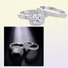 Yhamni 100 925 Silver Ring White CZ Ring Set Luxury Vintage Wedding Band Promise förlovningsringar smycken gåva för kvinnor KR293 J193687511