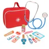 Verktyg Workshop Woode Preteny Play Doctor Education Toys for Children Simulation Medicine Chest Set Kids Roll Spela Toy 231122