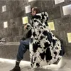 Futro dla kobiet sztuczne 2023 Kurtka zimowa Kobiet Zagęchotany wzór krowy z kapturem Płaszcz wydłużony nadmierny płaszcz Veste Fourrure Homme 231122