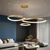Ljuskronor modern kreativ ljuskrona för levande matsal led hem dekor inomhus belysning ringar design hängande lampa guld/träkorn ljus