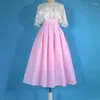 Skirts 2023 Spring Summer Korean Woman Vintage Elegant Waffle Plaid High Waist Pleated Skirt Pink White For Office Lady Work Wear