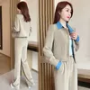 Calças femininas de duas peças início outono moda conjunto 2023 cardigan solto casaco de idade ocidentalizada reduzindo casual