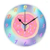 Wanduhren 3D-niedlicher rosa Aquarell-Donut mit Streuseln Küchenuhr Girly Donut Runde Uhr für Kinderzimmer Kinderzimmer Dekor Geschenk