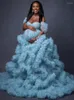 Бальные платья J2503 Синие сексуальные трапециевидные многоярусные тюлевые платья длиной до пола для женщин для беременных, свадебные платья для выпускного вечера