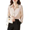 Dames Blouses Mode Herfst Kleur Blokkeren Single-Breasted Blouse Vrouwen Lange Mouw Parel Knop All-Match Lady Pullover Shirt 2023