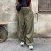 Calças femininas mulheres streetwear branco carga baggy bolso retalhos baixo aumento casual capris calças de moda coreana