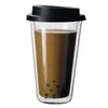 360ml heat-resistant double layered coffee cup with silicone cover, high borosilicate glass cup with cover, manually blown