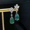Dangle Oorbellen Waterdruppel Smaragd Diamanten Oorbel Echt 925 Sterling Zilver Bruiloft Voor Vrouwen Verlovingssieraden Cadeau