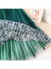 Юбки винтажные 3 слои сетчатой ​​длинная юбка Женщины 2023 Печата с высокой талией с плиссированной мидикой