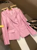 Jaquetas femininas Lautaro Primavera Elegante Curto Rosa Macio Pu Couro Blazer Manga Longa Slim Fit Luxo para Mulheres Elegante Moda 5XL 231123