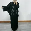 Etniska kläder kvinnor eid muslimsk svart abaya ramadan marocko cardigan dubai batwing lös pärlor abayas kaftan vestidos arab långa mantel