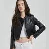 Manteau court en cuir PU pour femmes, coupe cintrée, court, veste de motard en Faux noir