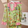 Kvinnors kvinnors sömnkläder Kvinnor Fashion Dogs tryck Silk Pyjamas Set Ladies Cute Green Long Pajamas Designers Pyjamas WQ15