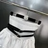 Saias Prepomp 2023 Chegada de verão elástica cintura alta cinturões duplas de várias camadas Brufles brancos Mini plissado de saia plissada Mulheres 007