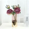 Flores decorativas 3 ramos artificial peony elegante mesa em casa wedding bouquet diy branco