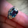 Bröllopsringar Classic Blue Zircon Fashion Ring for Women Engagement Bands Jewelry Anniversary Party Gift