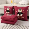 Blankets 2 In 1 Bear Embroidery Cushion Blanket Car Sofa Multifunction Foldable Patchwork Pillow Decor Air Conditioning Quilt 231123