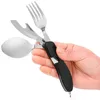 Cucina da campo Acciaio inossidabile 4 in 1 Cucchiaio pieghevole Set Cucchiaio Coltello Forchetta Apribottiglie Kit tascabile pieghevole Stoviglie da esterno 231123