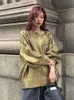 Maglione girocollo con colletto in metallo lucido Top da donna Pullover lavorato a maglia a maniche lunghe larghe Autunno Inverno Elegante streetwear alto