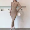 Basic Casual Dresses Seoulish Autumn Winter Polo Neck Womens Bag Knitted Dress Long Sleeve Coat Office Tight 231122