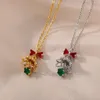Kedjor Delikat färgglada klockor Crystal Christmas Tree Pendant Halsband för kvinnor Män Rostfritt stål Guldfärg CZ -smycken