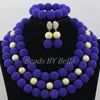 Necklace Earrings Set Balls Jewelry Royal Blue African Beads Nigerian Wedding Bridal ABF856