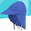 Berets Summer Anti -UV Cotton Children's Hat With Neck Protection Sun For Vacation Beach -Blue (liten)