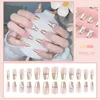 False Nails Press On Fashion Bow Nail Art Coffin Full Cover Stick Fake 24 Pcs Bling Diamond Tips For Women Girls