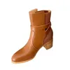 Sapatos de grife botas feminino 100% cinto de couro fivela deserta laço de bota up lady lady saltos altos saltos de inverno sapato de salto grosso grande tamanho 35-41-42 com caixa preta 5 5 5