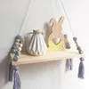 Decorative Objects Figurines Nursery Creative Kids Room Wooden Beads Tassel Wall Shelf Storage Organization swing shelf Hanging Decor 230422