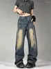 Women's Jeans American High Street Distressed Washed Vintage Y2K Gothic Fashion Stitching Silhouette Straight Leg Wide Pants