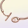 Bracciale a catena T-Bar in argento sterling 925 con momenti in oro rosa adatto per l'autentico fascino europeo ciondola per le donne Gioielli fai da te di moda5151213