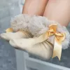 Babymeisjes bowknot lint kanten sokken vaste katoenen kinderen frilly enkel sokken gebreide ruches prinses schoenen dansende voetenvoeten pasgeboren kleding 7 kleuren