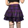 Skirts Rock Style High-waisted Layered Plaid Bow-tie Chicken Eye Mini Skirt Purple Fluffy Harajuku Goth Y2k